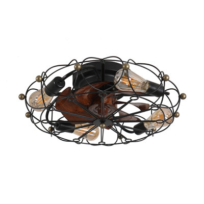 Ventilateur de plafond 20 po à cage surbaissée avec lumières - Fandelier industriel rustique encastré pour petites pièces