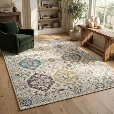 Tapis d'intérieur / beige à motif de médaillon beige / gris 8 pi x 11 pi (7 pi 10 po x 10 pi 10 po) de Branch Branch