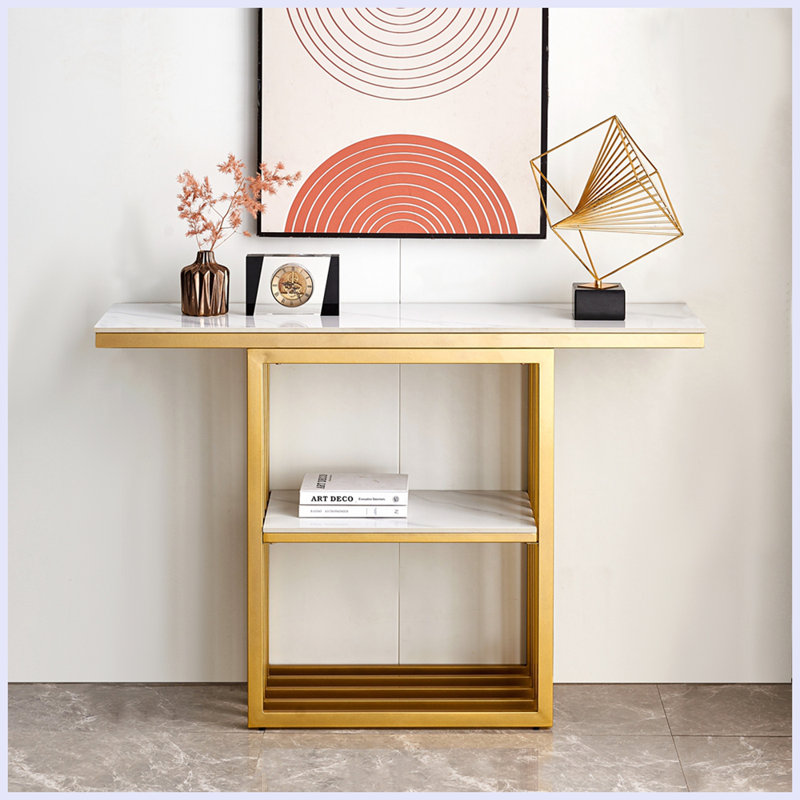 Modern Console Table with Metal Frame, Gold