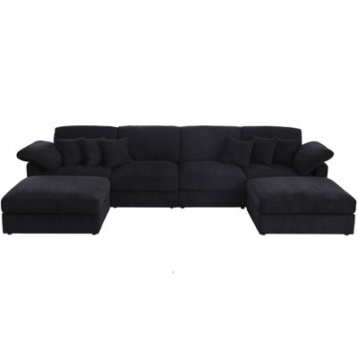 6 - Piece 145.5" U Shape Sectional Sofa Cloud Couch With Removable Ottomans