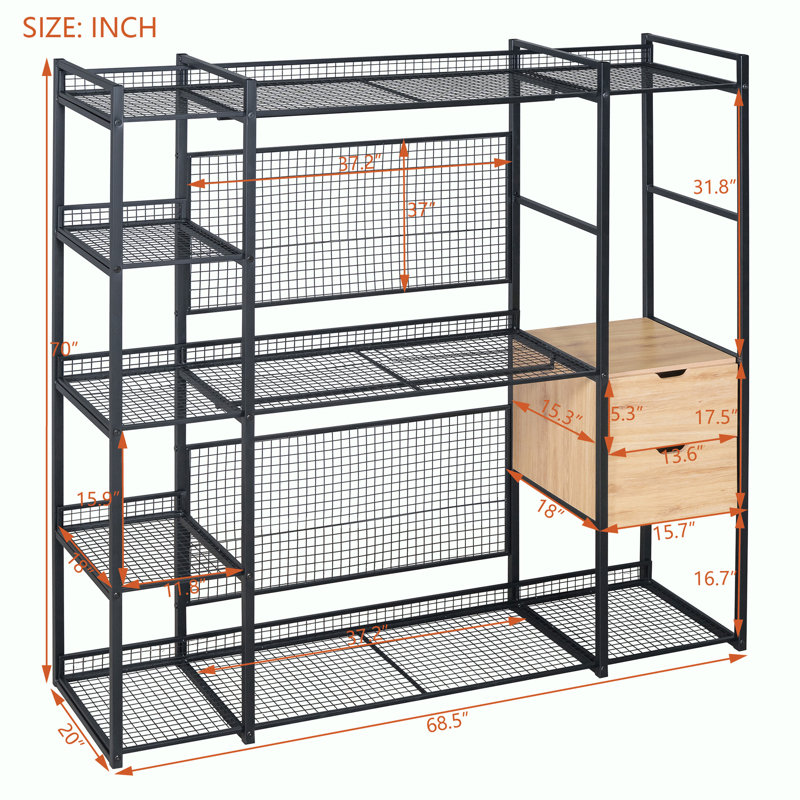 Wardrobe with Hanging Rails, Shelves and Drawers