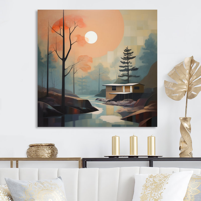Bleu sarcelle gris Mid Century Dreamy River - reproduction de métal Mid-Century, H 16 po x l 16 po x P 1 po