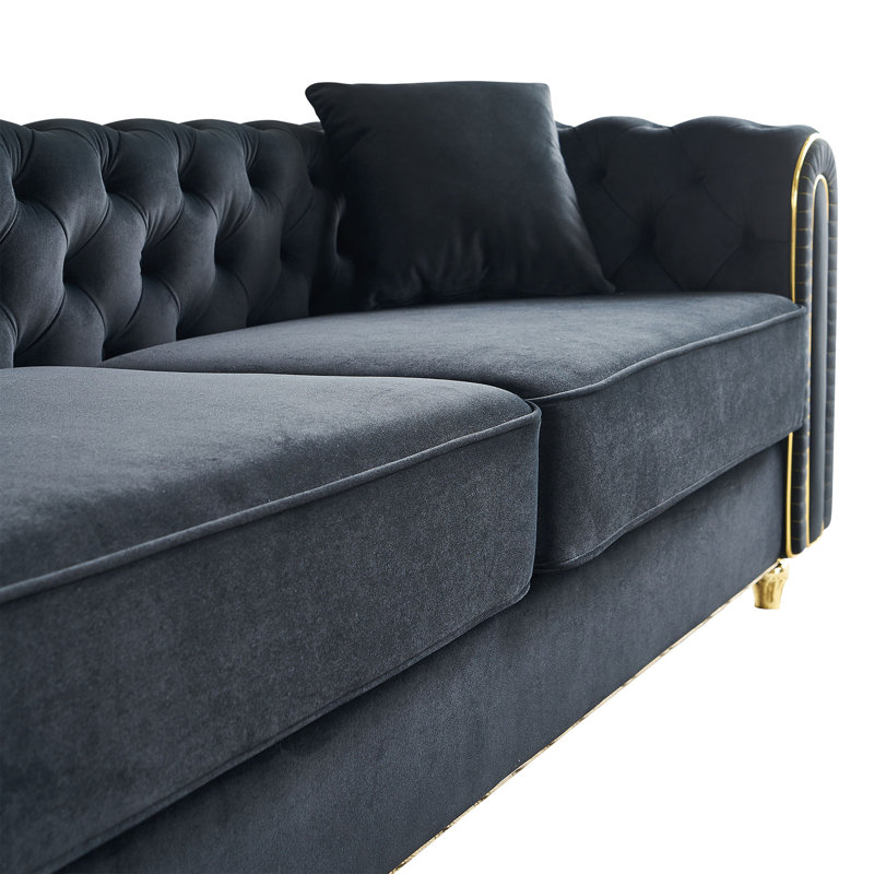 86 Wide Luxury Modern Tufted Sofa for Living Room, Black