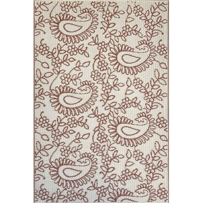 Tapis d'extérieur 5 pi x 8 pi à motif cachemire blanc cassé / brun