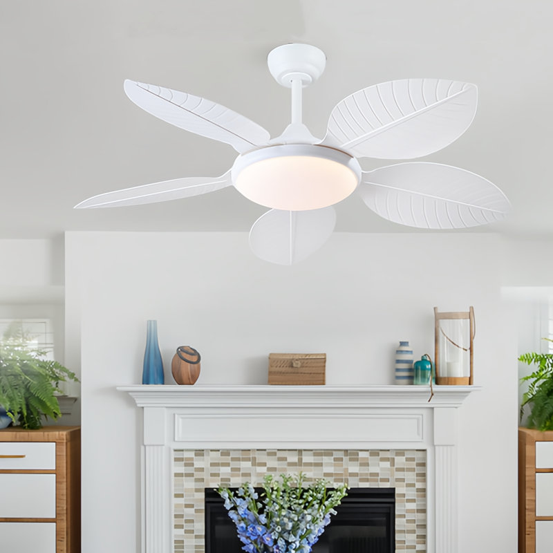 Ventilateur de plafond 48 "feuilles tropicales 48" avec lumières DEL et télécommande, Blanc