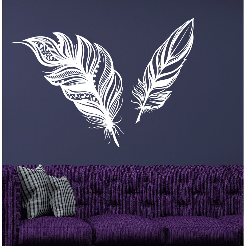Adhésif décoratif plumes, H 22 po x l 31 po, Blanc