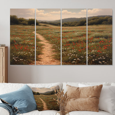 «Country Round Through Blossoming Meadow», art mural sur toile 4 pièces