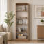 Ensemble de bibliothèque en chêne naturel composé de 2 pièces avec étagères ouvertes, idéal pour des solutions de rangement modernes et efficaces à la maison.