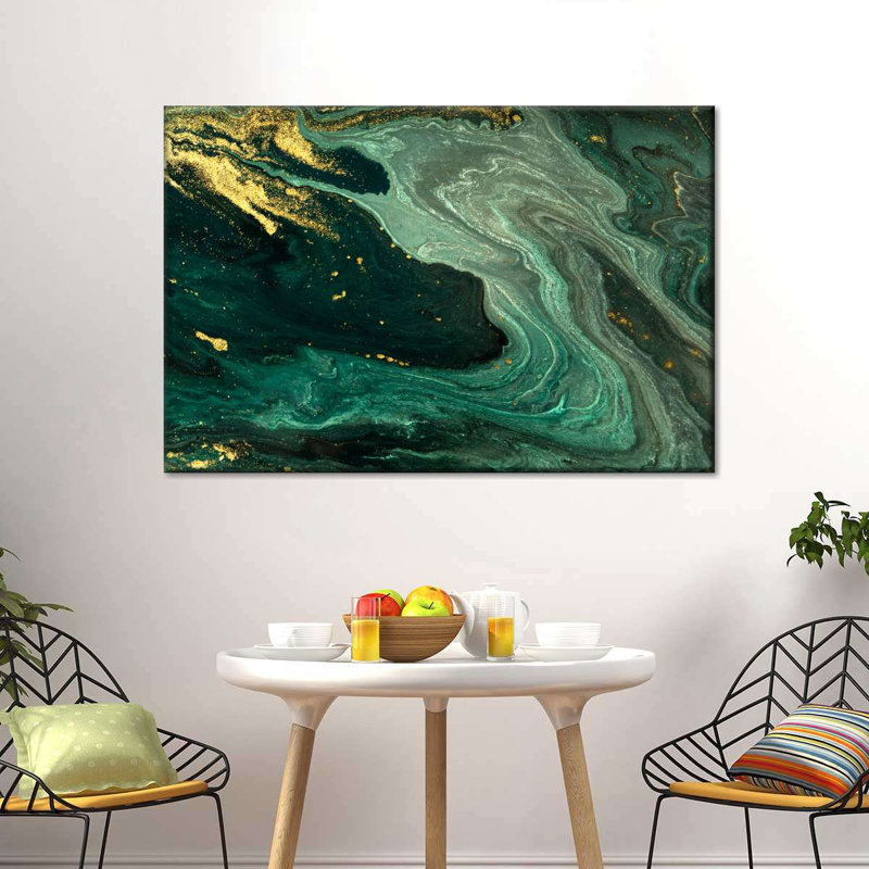 Vert et or, reproduction sur toile abstraite, H 8 po x l 12 po x P 1 po