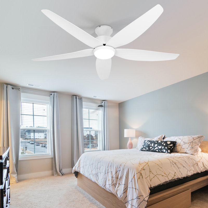 52 Inch Ceiling Fan With Light And Remote Control, 5 Fan Blades, Reversible Airflow, 6-speed Noiseless Direct Current Motor, White Ceiling Fan For Indoor Outdoor Bedroom/living Room/farmhouse