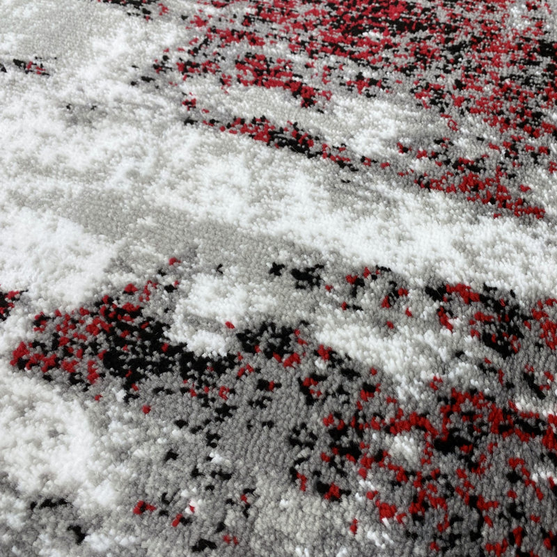 Tapis rouge / blanc à motif abstrait Elkmont, Tapis de couloir de 2 pi x 7 pi
