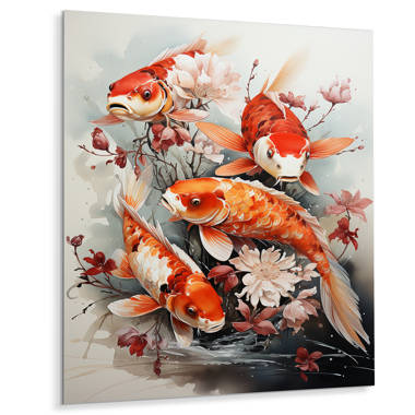 Goldfish, two fish, Koi Asian Style watercolor art, feng shui