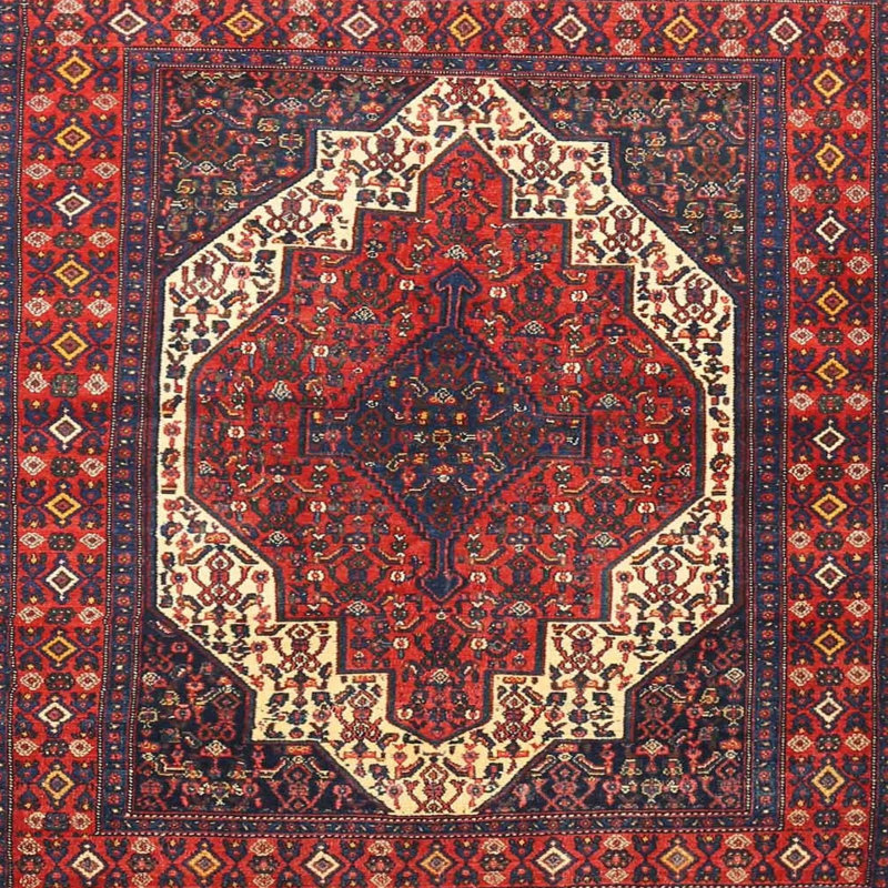 Tapis oriental rouge / bleu / beige, Carré 4 pi