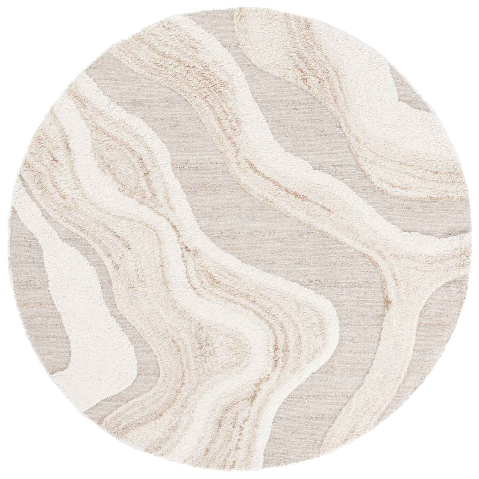 Lyonel Ivory Brown Abstract Rug, Round 6'