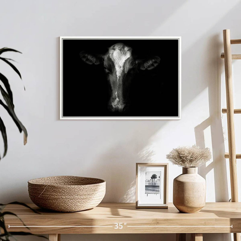 Monochrome Cow Face, 19" X 13", Floating Frame White