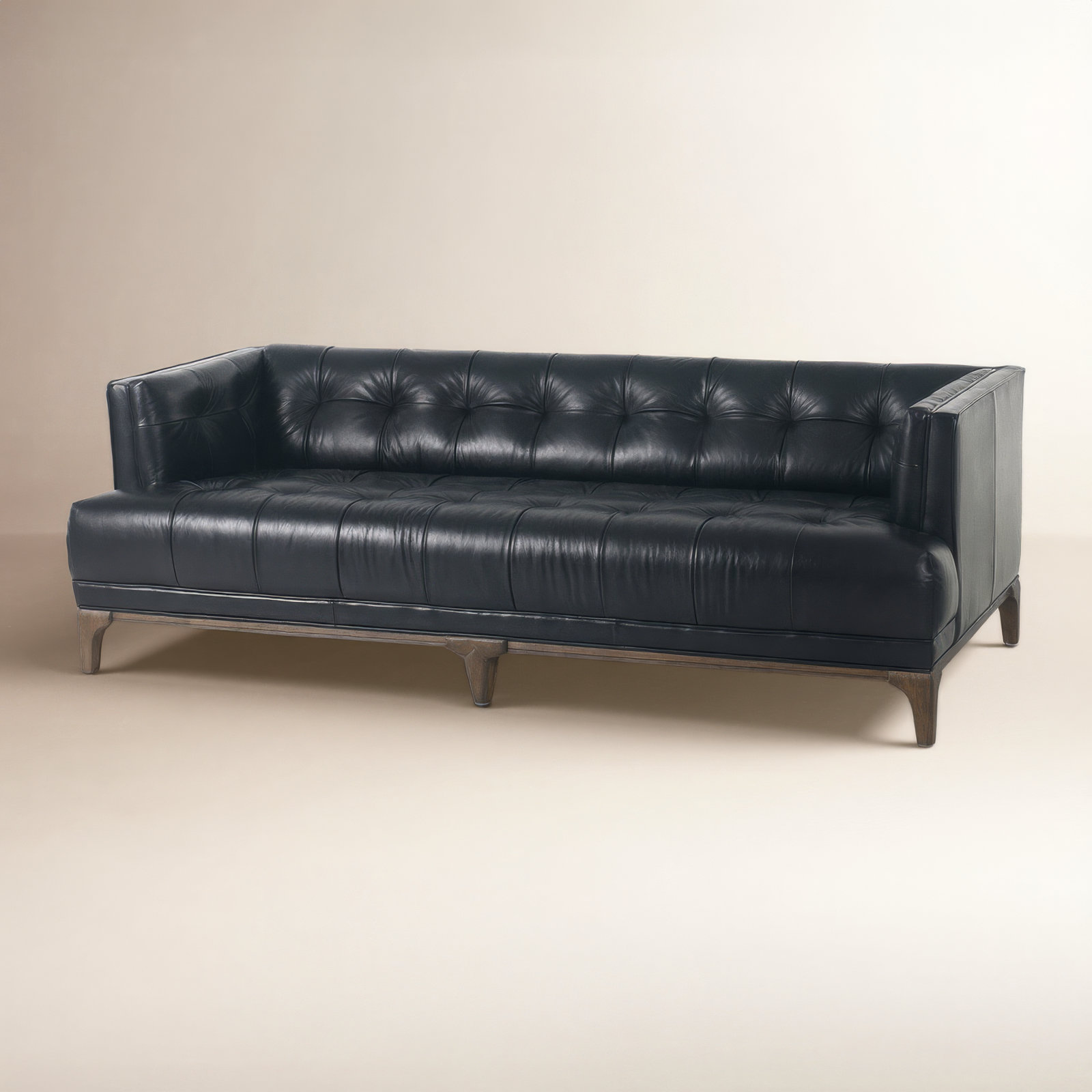 Alix 78" Genuine Leather Sofa, Rider Black Genuine Leather