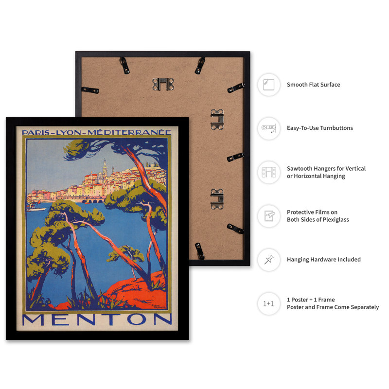 Menton, France, H 24 po x l 32 po, Affiche, Cadre noir