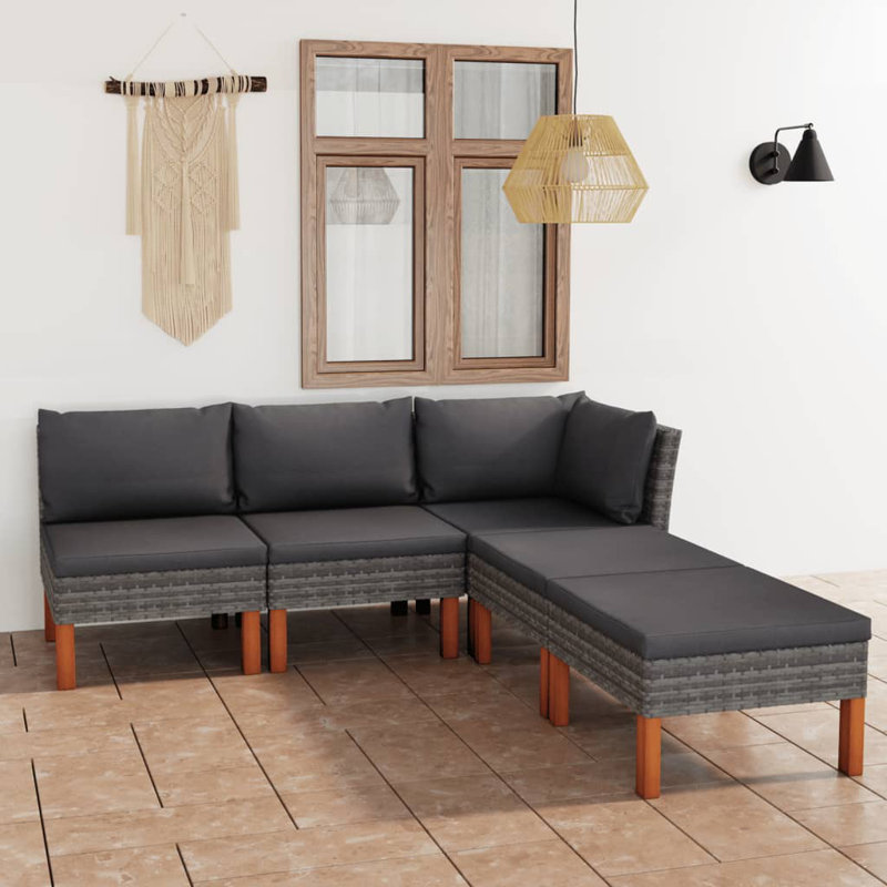 Brause 5 Piece Lounge Chair with Cushions, Gray, Gray