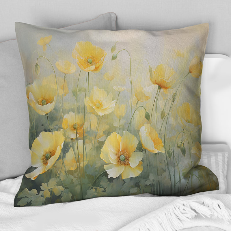 Coussin décoratif imprimé blanc Buttercups White Impression II - Buttercups