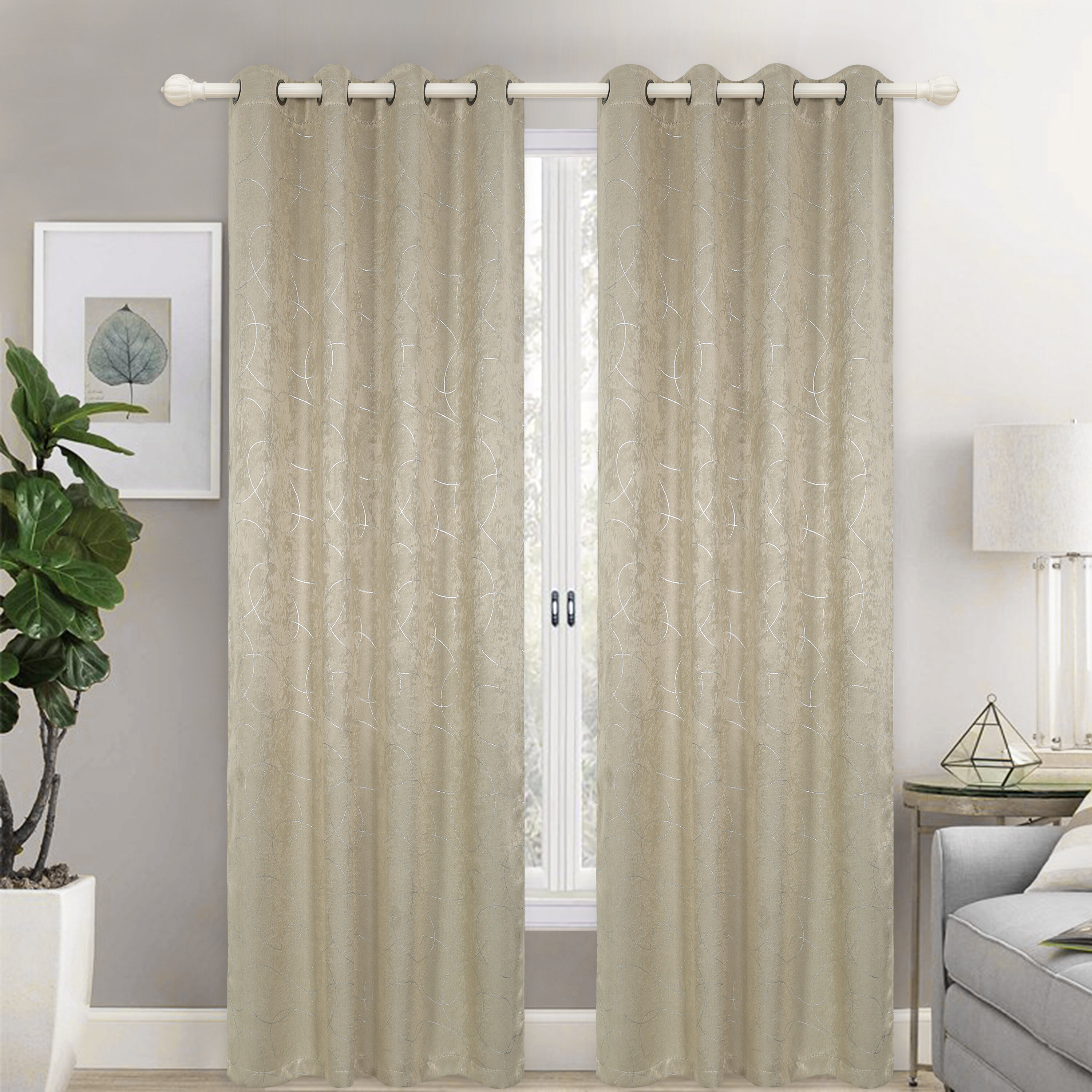 Ivy Bronx Adelina Panne Geometric Blackout Grommet Single Curtain Panel ...