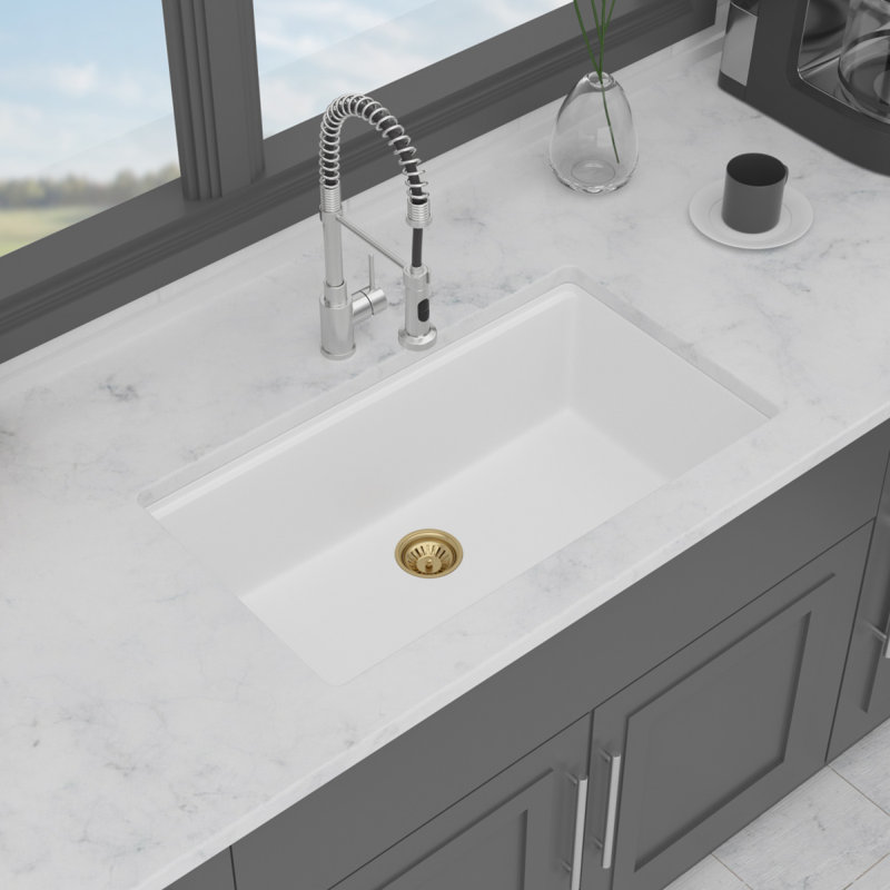 Évier de cuisine en quartz - Évier de cuisine encastré à simple cuve en granite 33 po x 19 po x 9,65 po Quartz, Blanc