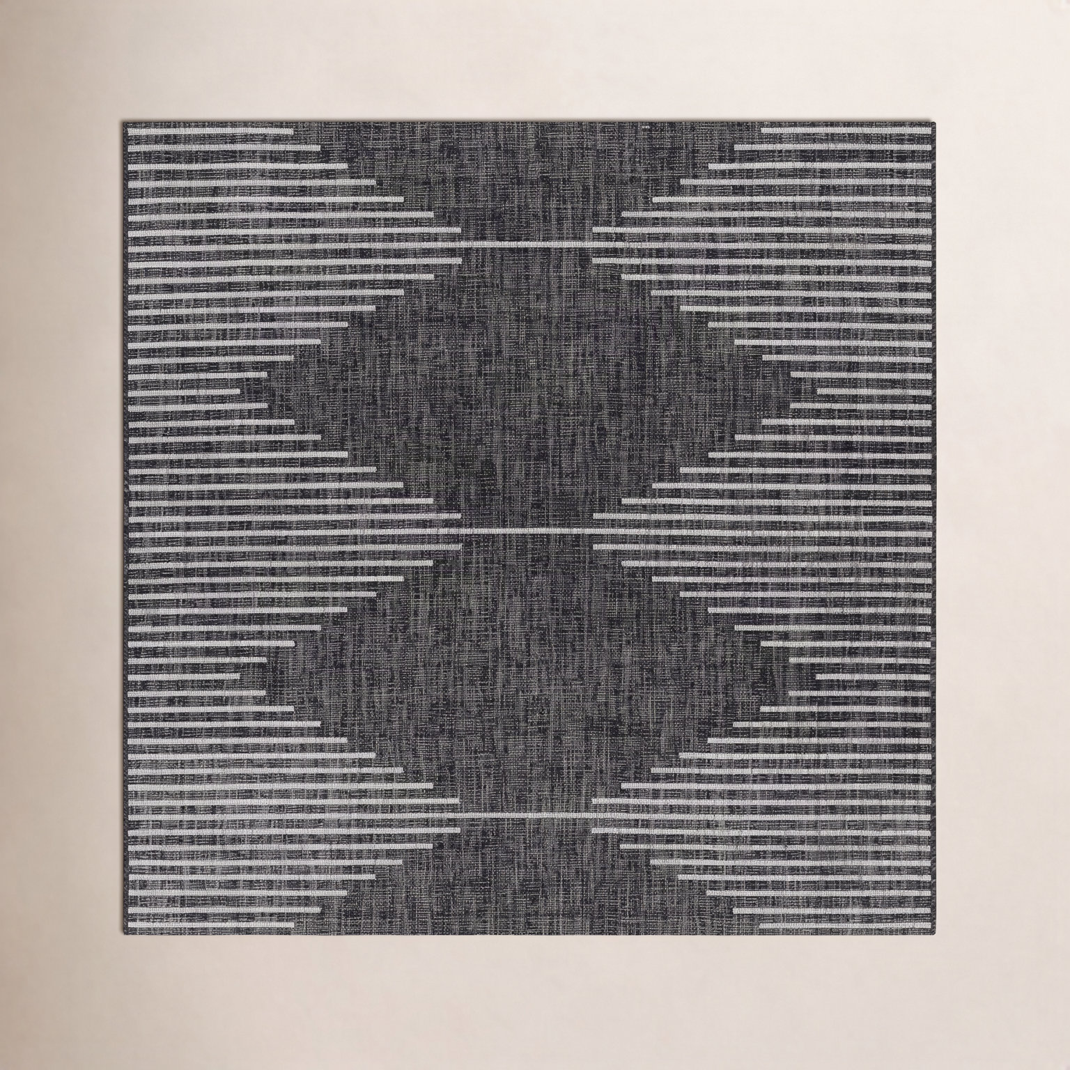 Abdulazeez Black Geometric Rug, Square 7'10"