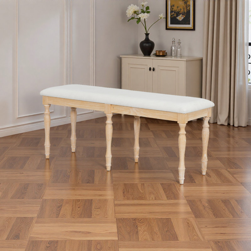 Vintage Traditional 50.4Inch Upholstered Dining Bench With 6 Solid Wood Legs, Natural
