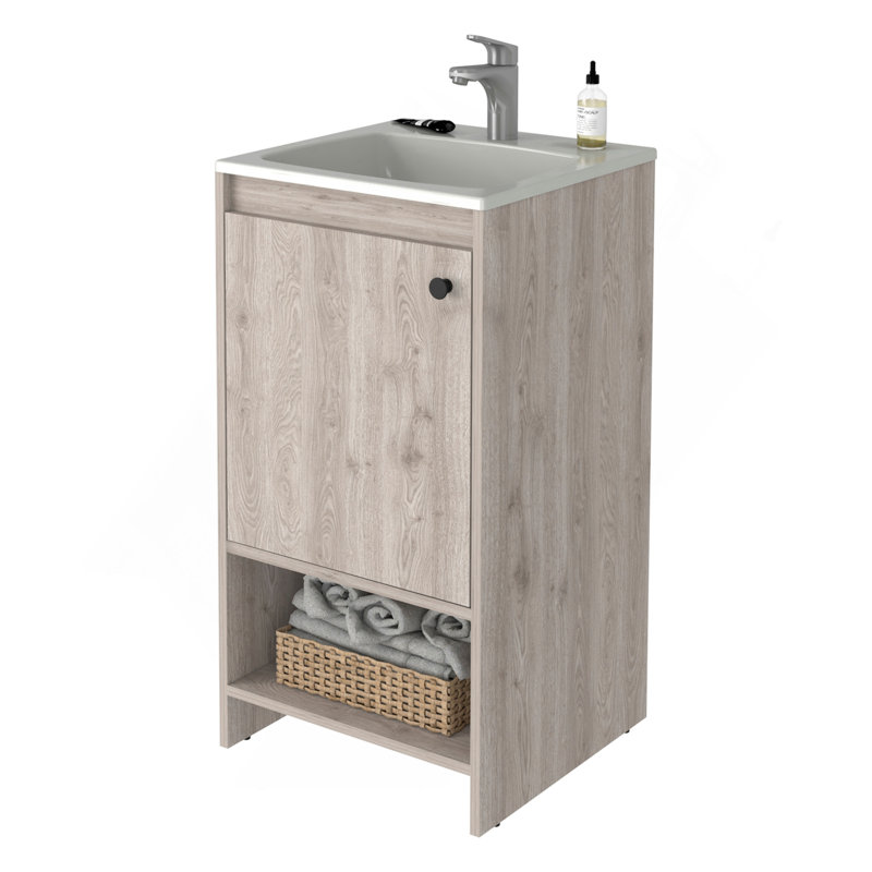 Meuble-lavabo autoportant Chariot, une tablette ouverte, Gris clair