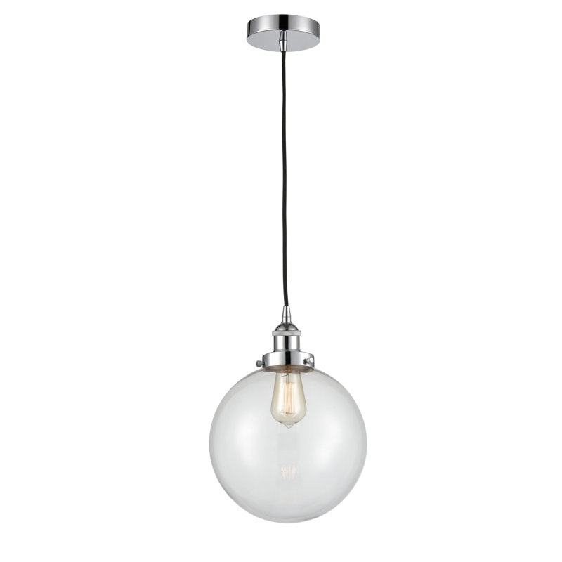 Luminaire suspendu sphère 1 lumière Frederick, Transparent, Chrome poli