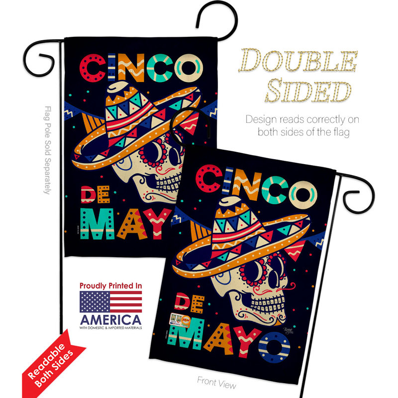 Drapeau de maison à deux faces en polyester 18 po x 13 po Cinco De Mayo Skull