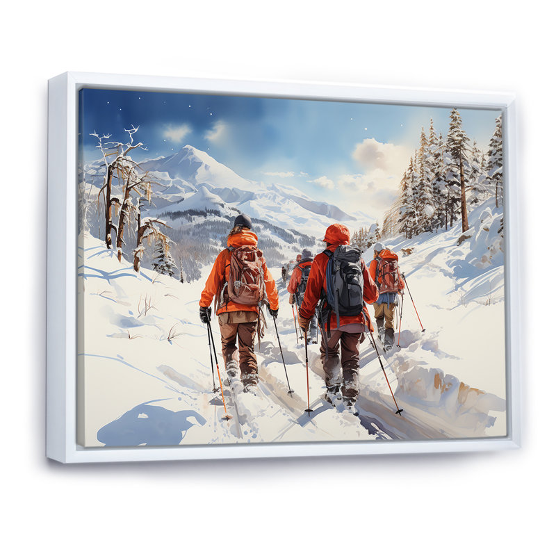 «Slope Randonnée Ski Expedition II» - art mural de randonnée, Cadre flottant blanc, H 30 po x l 40 po x P 1,5 po