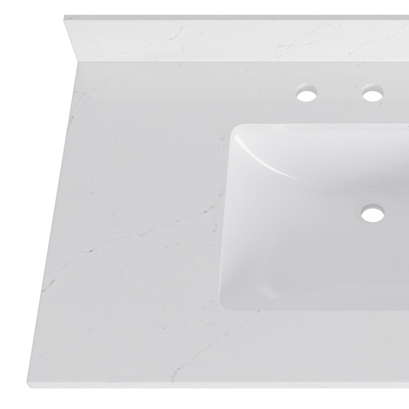 Plateau de meuble-lavabo simple 37 po avec lavabo, Quartz blanc