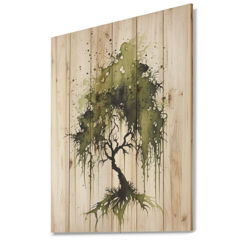 Arbre vert mousse espagnole - impression sans cadre sur bois, H 20 po x l 12 po x P 1 po