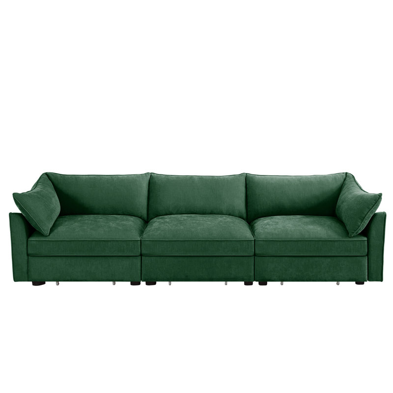 Chenille Sectional Sofa Couch, Green Chenille
