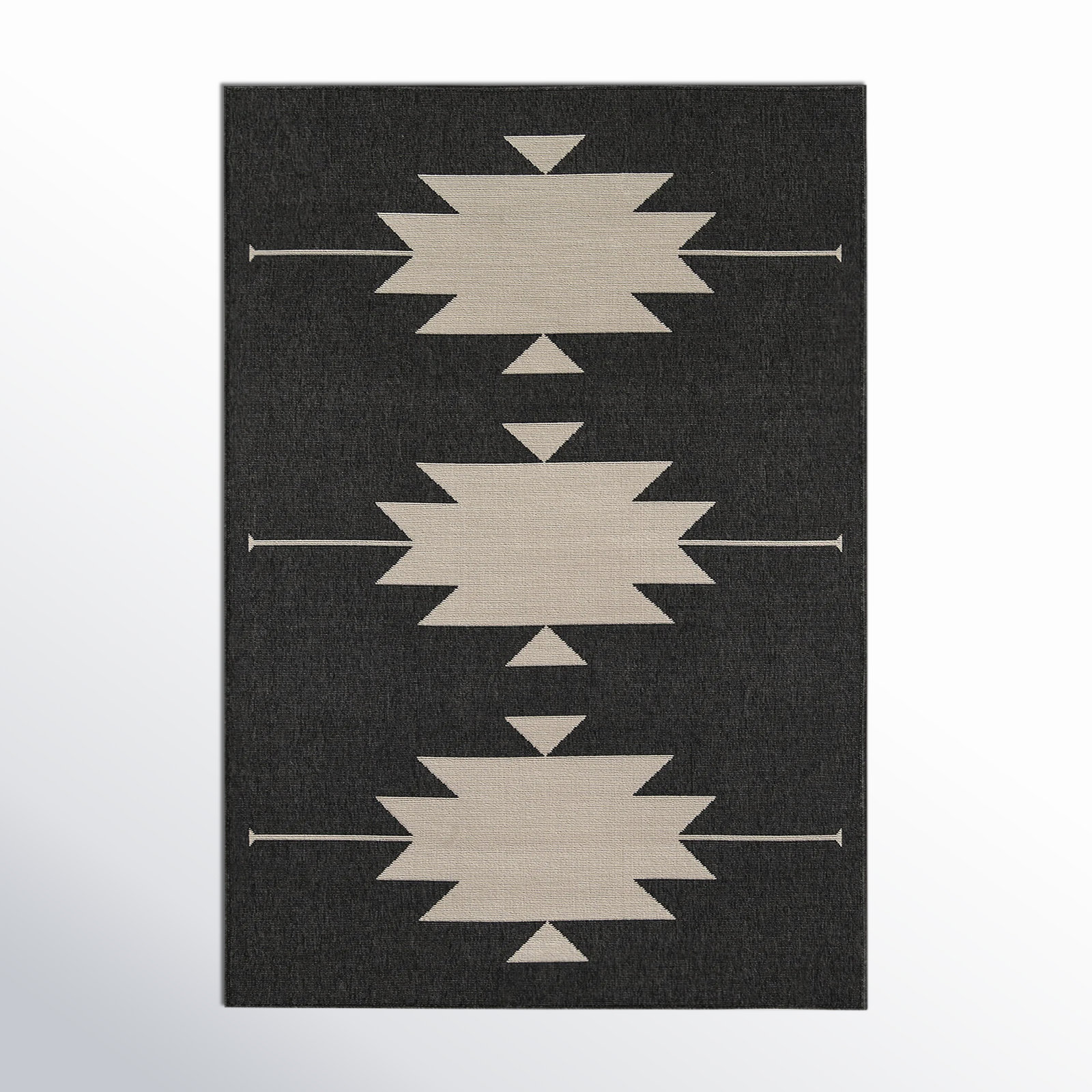 Genesis Charcoal Cream Southwestern Outdoor Rug, Rectangle 5'3" x 7'6"