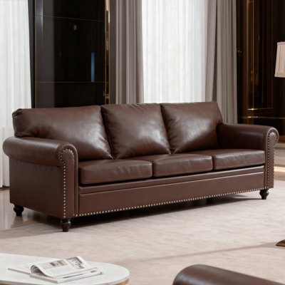 84" Faux Leather Classic Nailhead Trim Sofa with Rolled Arms