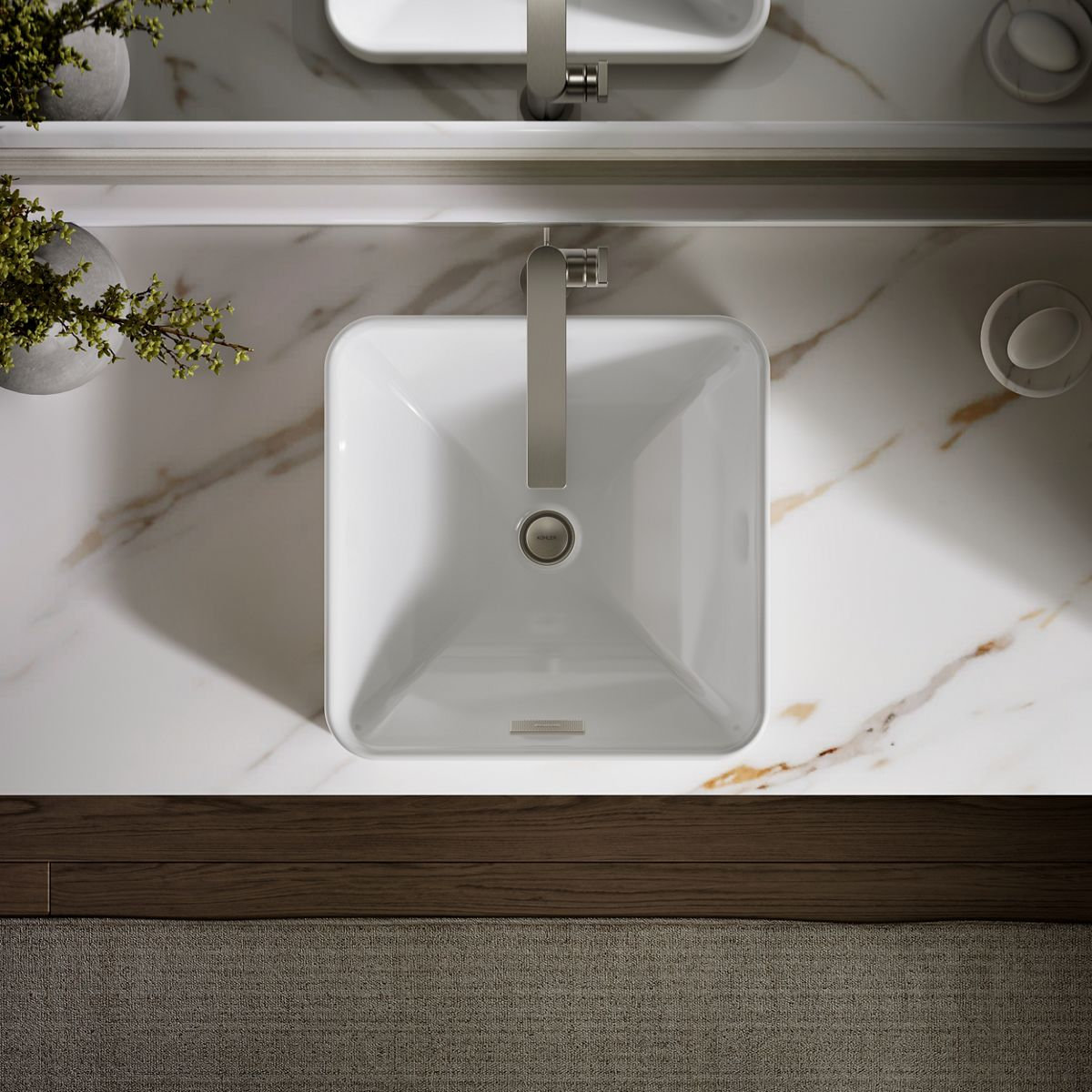 Vox Ceramic Square Vessel Bathroom Sink with Overflow, White