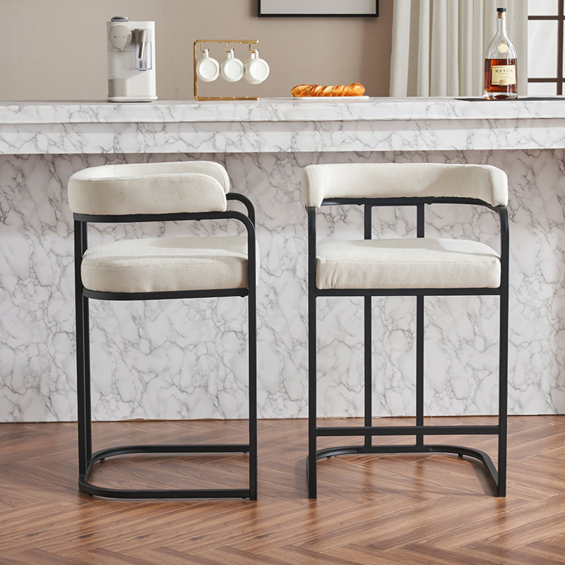 Ensemble de 2 tabourets de bar modernes en chenille, tables non comprises, Blanc