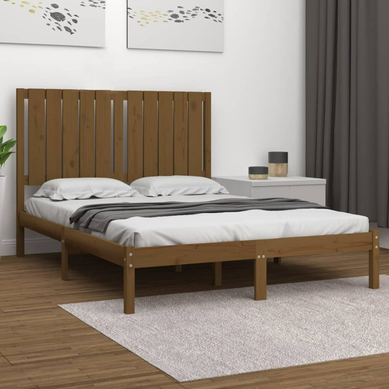 Bed Frame Solid Wood, Brown, Small Double (4')