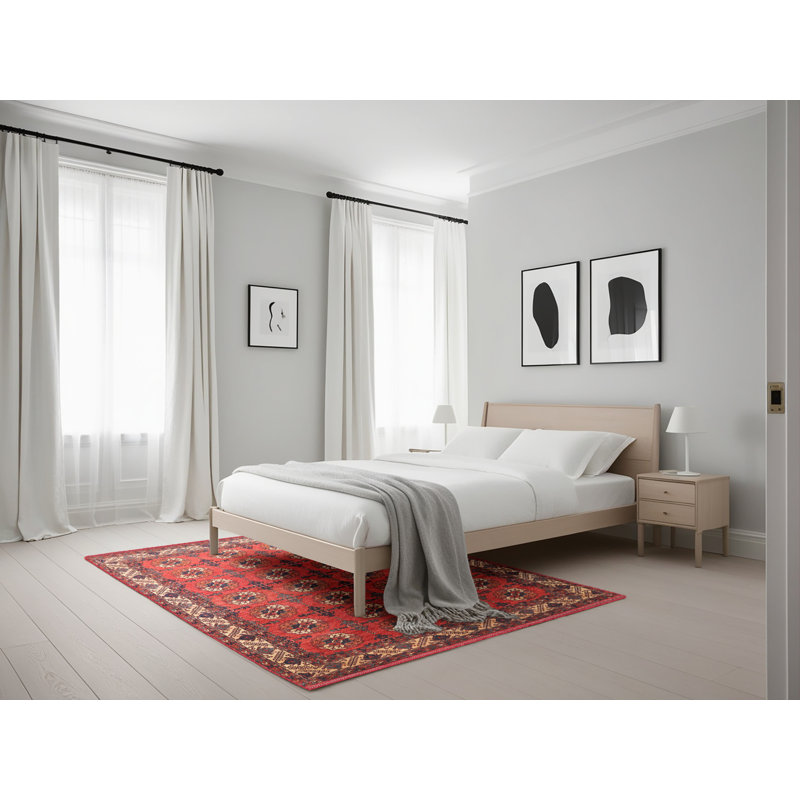 Tapis oriental rouge / beige Hanaford, Rectangle 5 pi x 7 pi