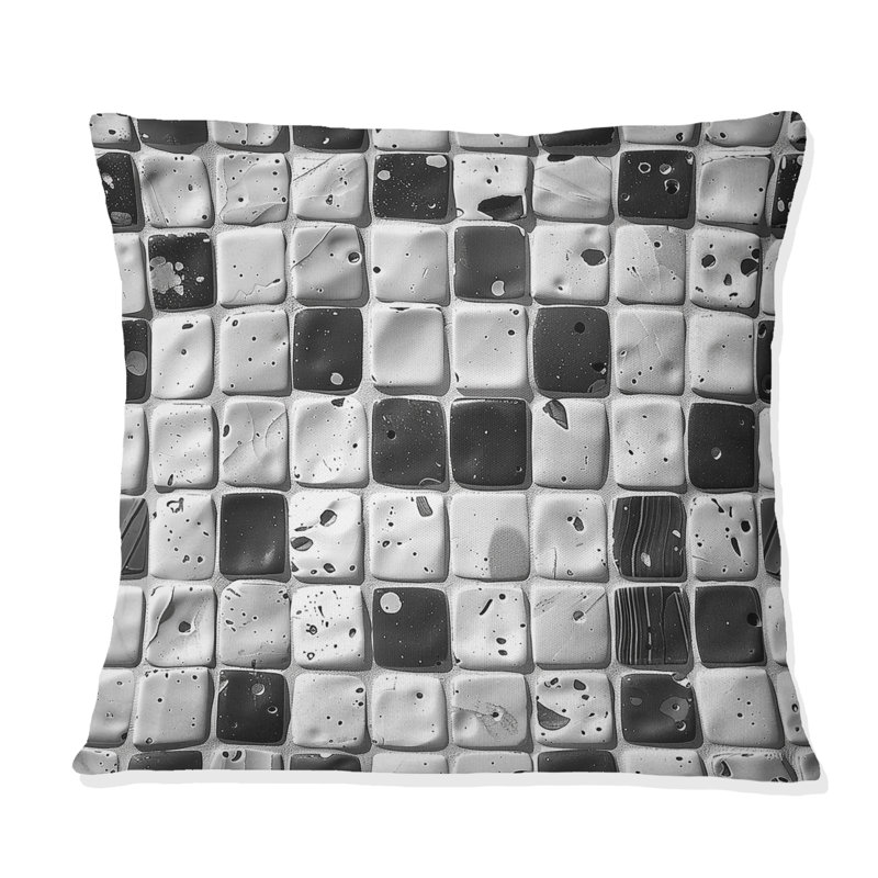 Carreau de mosaïque gris moderne IV - Coussin décoratif moderne, H 18 po x l 18 po