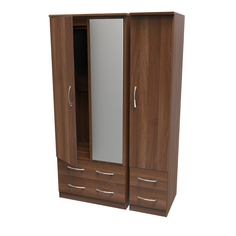 Dekyn Triple 4 Drawer Mirror Wardrobe, Noche Walnut