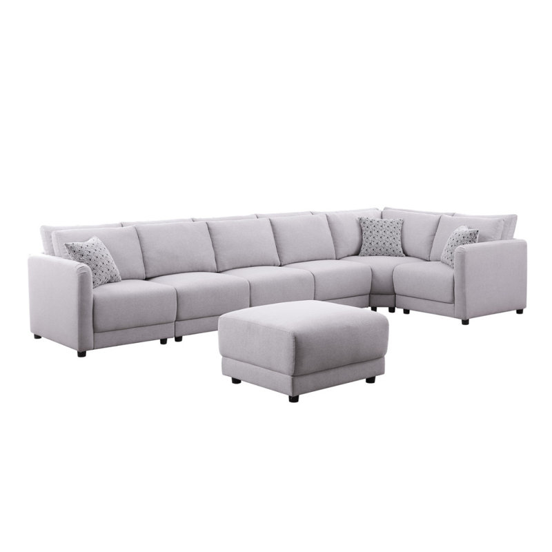 Modern Sofa Penelope 120" Linen Fabric Reversible 7PC Modular Sectional Sofa With Ottoman And Pillows