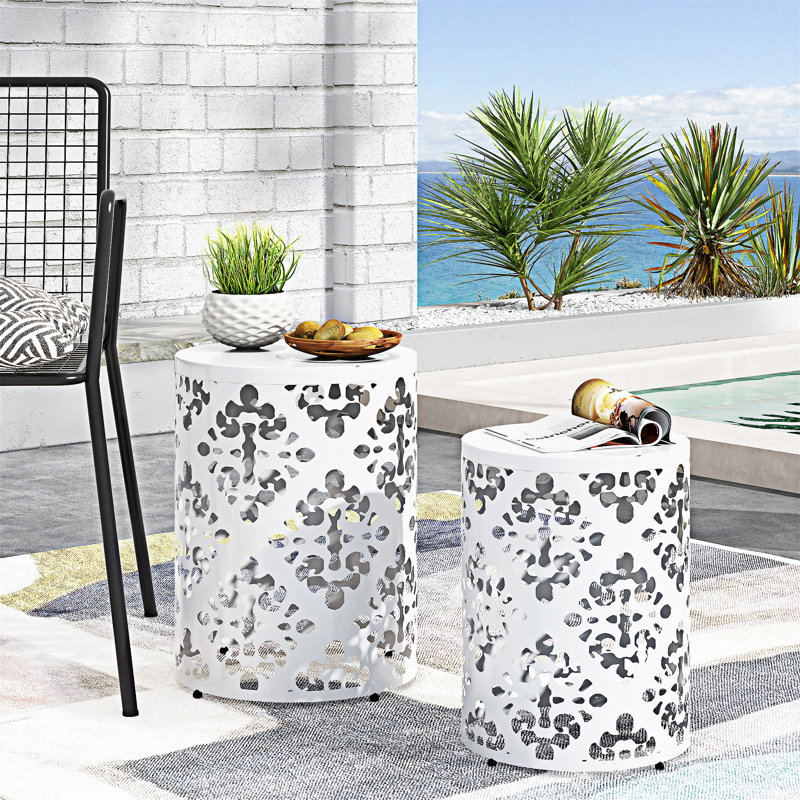 Ensemble de tables d'appoint d'extérieur, Blanc