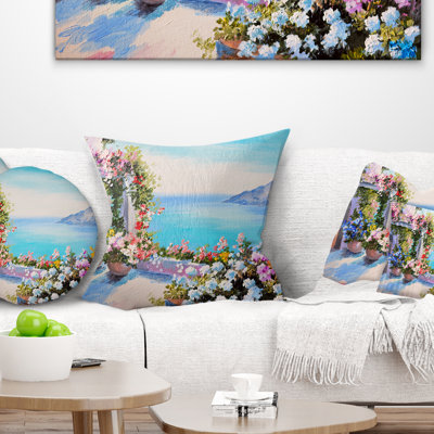 Sea and Flowers - Landscape Printed Pillow