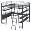Lit mezzanine pleine grandeur en métal avec 4 tablettes Bureau en L, aucun sommier nécessaire, cadre noir élégant-132297787-132297784