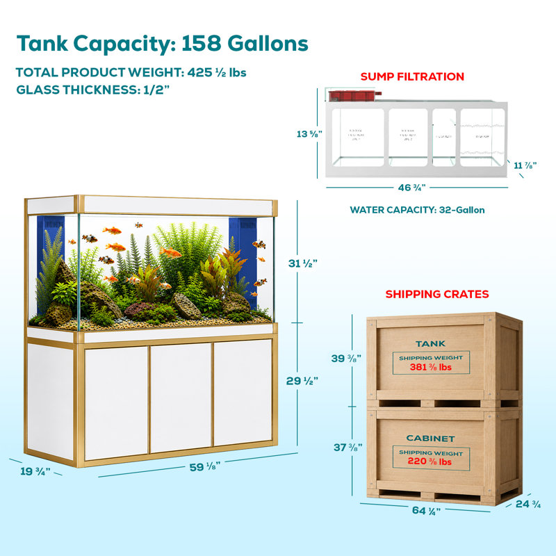 Réservoir d'aquarium 50 gallons, Blanc / or, 175 gallons (H 51 po x l 14 po x P 24 po)