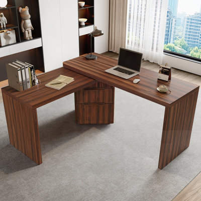 L-Shaped 360° Rotating Desk with Drawers