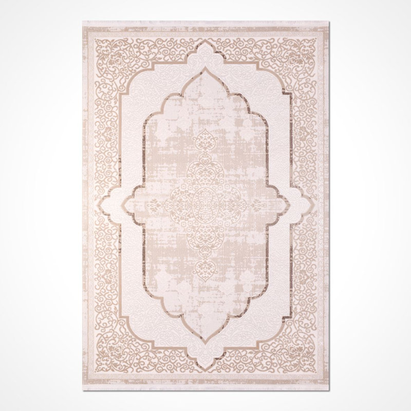 Tapis oriental lavable en machine crème antidérapant, Rectangle 2 pi 8 po x 5 pi