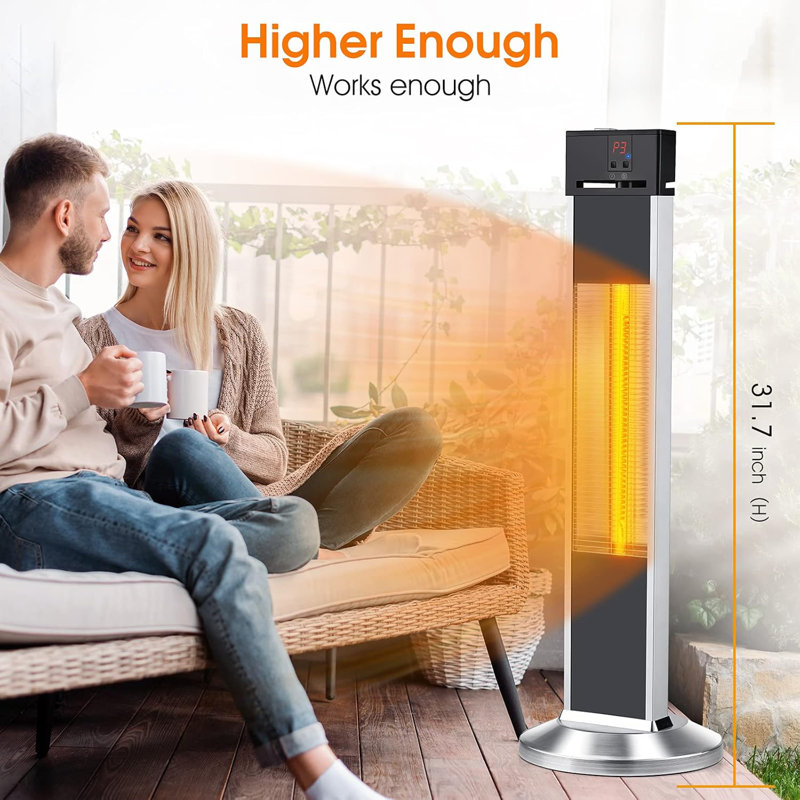 Black Aluminum Electric Standing Patio Heater with Remote Control